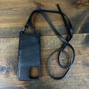 Bandolier Emma black pebble leather crossbody Iphone 14 pro max case strap